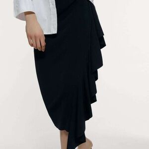 Zara Black Ruffled Midi Skirt